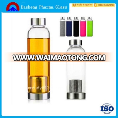 2016Year DaSheng High Quality Promotional Gift Portable Borosilicate Glass Water Bottle With Infuser