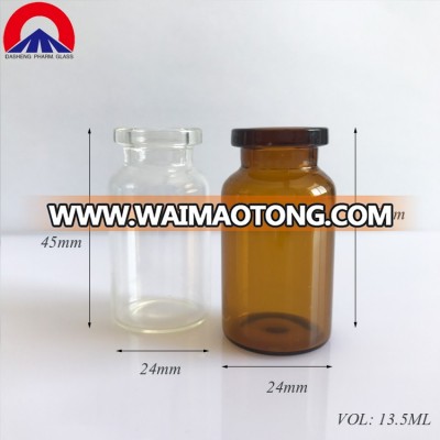 Wholesale 24 x45mm 13.5ml 10R medical pharmacy tubular clear amber glass injection vials manufacturer